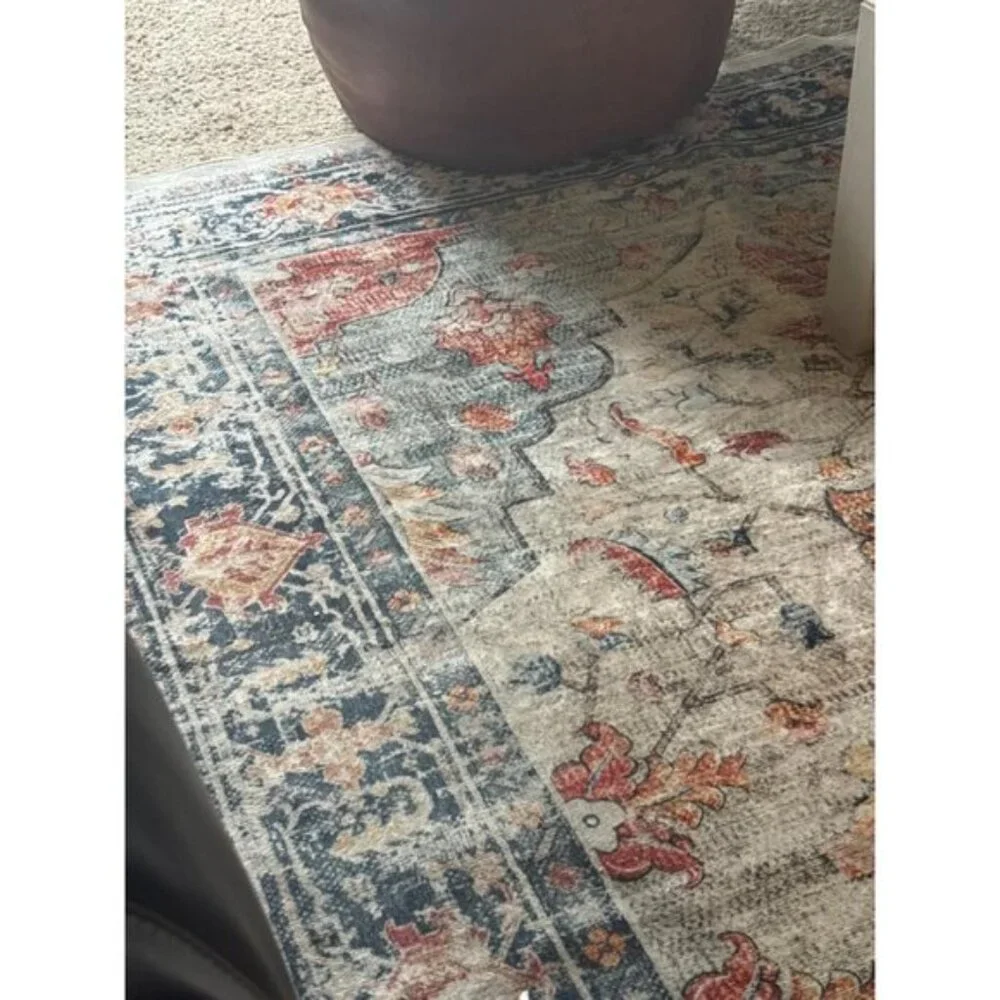 New 5x7 Washable Non-Slip Floral Vintage Rug Medallion Carpet - Beige Navy
